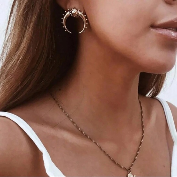 Bold Gold Crescent Hoop Earrings – Stainless Steel - Picture 9 of 14